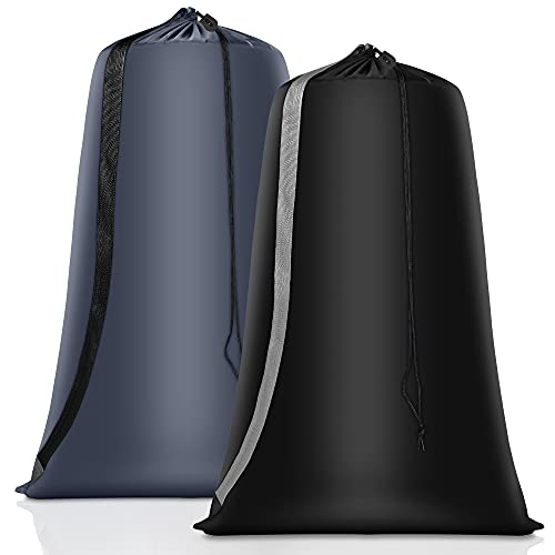 Heavy Duty Laundry Bag 2 Pack XL Nylon Laundry Bags with Straps, Washable Large Dirty Clothes Organizer with Drawstring Closure, Travel Washing Bag Fit a Laundry Hamper or Basket - color: Black+Gray, size: 41" x 28" x 1"