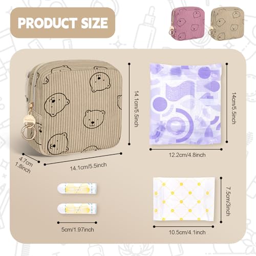 Period Bag for Teen Girls, Corduroy Sanitary Napkin Storage Bag, Menstrual Pad Pouches Tampon Holder for Purse (Bears-Pink) - color: Bears-pink
