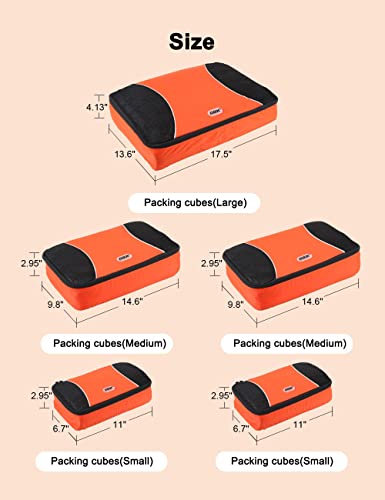 GOX Ultra Light 5 piece Packing Cubes Travel Luggage Organizer 1 Large 2 Medium 2 Small - color: orange