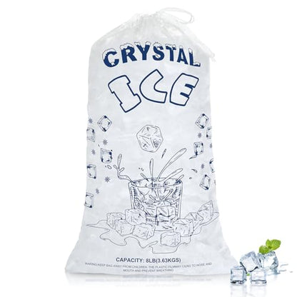 ENNIYU Ice Bags 8lb with Drawstring, 50 Pack Plastic Ice Bags for Ice Storage (2 Mils Thickness) - size: 8LB-CUP