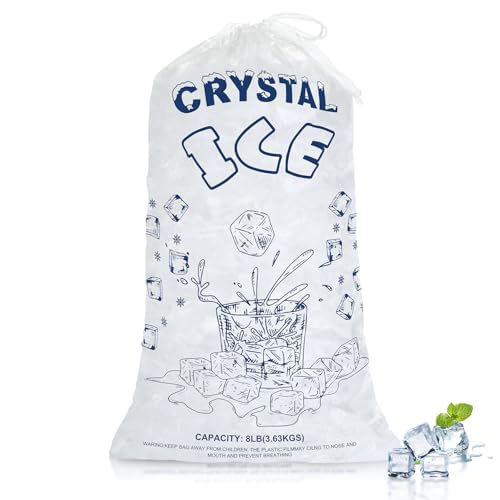 ENNIYU Ice Bags 8lb with Drawstring, 50 Pack Plastic Ice Bags for Ice Storage (2 Mils Thickness) - size: 8LB-CUP