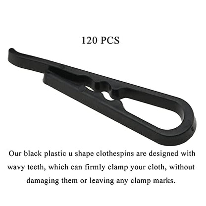 HAHIYO 2inch/50mm 120Pcs Black Plastic U Shape Alligator Clip, Clothespin Fabric Clip Garment Shirt Folding Clip with Teeth for Sewing Room Folding Sock Tie Pant Securing Fabric to Comic Book Board - size: Black - 2.0 inches - 120 Count - With Teeth