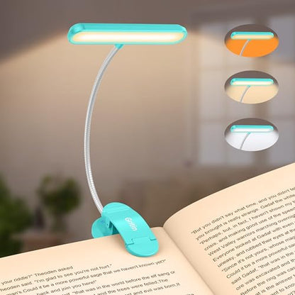 Gritin Rechargeable Book Light for Reading in Bed with 19 LED &Memory Function-Eye Caring 3 Color Temperatures,5 Brightness Levels,90 Hrs Runtime Flexible Goose Neck Clip on Light-Blue - color: Blue