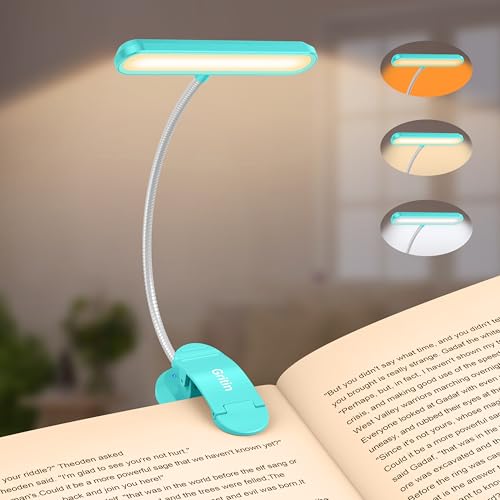 Gritin Rechargeable Book Light for Reading in Bed with 19 LED &Memory Function-Eye Caring 3 Color Temperatures,5 Brightness Levels,90 Hrs Runtime Flexible Goose Neck Clip on Light-Blue - color: Blue