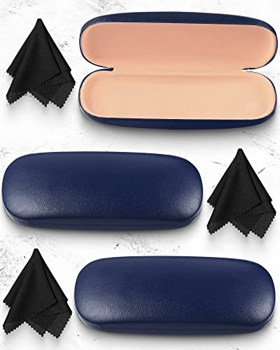 Frienda 3 Pieces Hard Shell Glasses Case Eyeglass Case Protective Sunglass Holder with Cleaning Cloth for Men Women Unisex - color: Blue