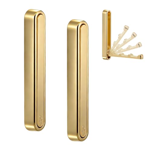 Dntorx 2 Pcs Extended Folding Coat Hooks Wall Mounted, 4.33 in Gold Foldable Wall Hooks Heavy Duty Valet RV Hooks Bathroom Towel Hooks Robe Hooks for Hanging Towels Clothes Coat Hat Bags - color: Gold, size: 4.33In-2 Pcs