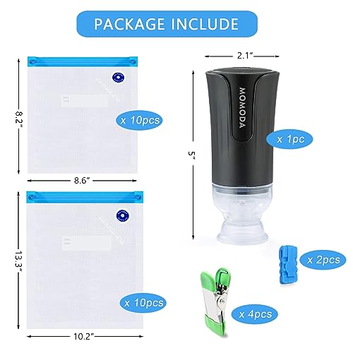 MOMODA Sous Vide Cooking Bags - Set of 20 | BPA-Free Reusable Vacuum Seal Bags with Air Valve for Joule and Anova Cookers | Freezer Safe Vacuum Food Storage Bags with Upgraded Electric Pump Included - color: Electric Pump-Black