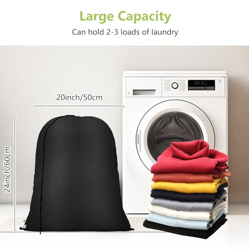 OTraki 20 x 24 inch Laundry Bag 2 Pack Travel Laundry Bags Medium Washable Dirty Clothes Bag Organizer with Drawstring Closure for Camp Fit Laundry Hamper Drying Do Not Exceed 176℉ Black - size: 20x24 inch