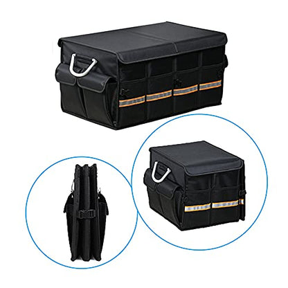 Tianle Car Trunk Organizer - Collapsible Trunk Organizer with Foldable Cover Aluminium Alloy Handle Reflective Strip for Auto, SUV, Truck, Minivan (S Black) - color: S Black