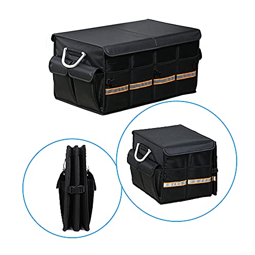 Tianle Car Trunk Organizer - Collapsible Trunk Organizer & Lid Foldable Cover Aluminium Alloy Handle Reflective Strip for Auto, SUV, Truck, Minivan (L Black) - color: L Black