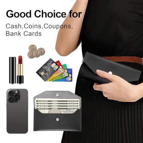 Pu Leather Cash Envelope Wallet - Reusable Cash Stuffing Wallet for Men and Women -Black - color: black