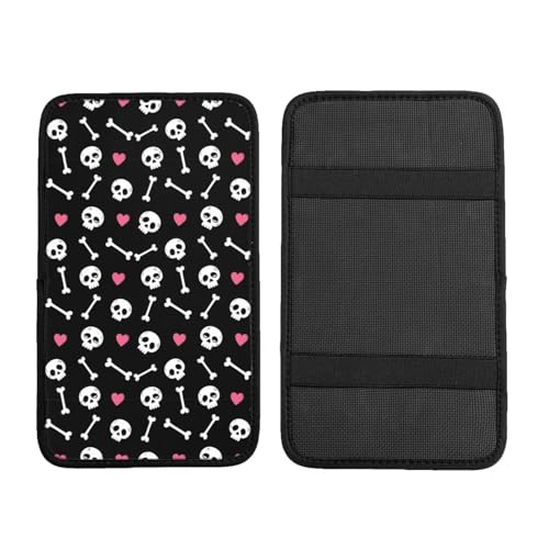 Center Console Cover Cartoon Skulls with Hearts On Black for Car, Neoprene Armrest Pad Seat Box Cushion, Trucks Automotive Decor - color: Picture (601)