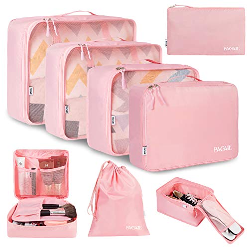 BAGAIL 8 Set Packing Cubes Luggage Packing Organizers for Travel Accessories-Blush Pink - color: Blush Pink, size: 8 Set