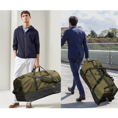 Bagenerous 110L/140L Expandable Soft-Sided Foldable Duffle Bag with 2 Rubber Wheels,Packable 32” Rolling Carry-On with Multi-Pockets & Compartments,Army Green - color: Army Green