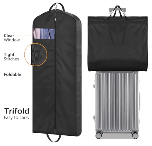 MISSLO 54" Garment Bags for Travel for Women Waterproof Dress Bags for Gowns Long Dress Cover for Gowns, Coats, Suits, Black, 3 Packs - size: 54 inch