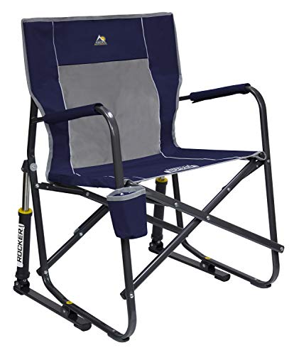 GCI Outdoor Freestyle Rocker Camping Chair | Portable Folding Rocking Chair with Solid, Durable Armrests, Drink Holder & Comfortable Backrest — Indigo Blue - color: Indigo Blue, style: Freestyle Rocker