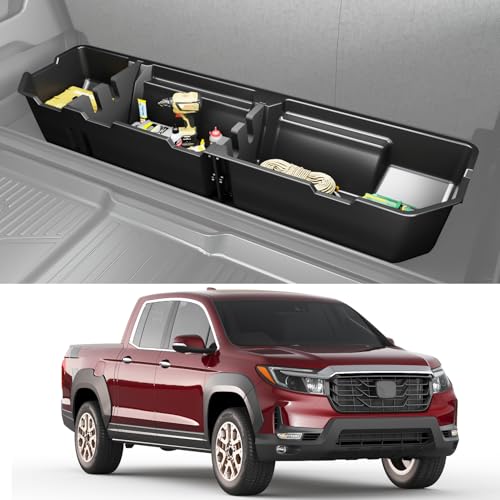 KINGGERI Under Seat Storage Boxes - Compatible with 2006-2025 Honda Ridgeline Crew Cab, Heavy Duty Upgraded Rear Under Back Seat Storage Truck Cargo Black Tool Box Organizer - size: Compatible with 2006-2025 Honda Ridgeline