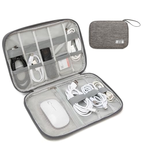 Electronics Organizer Travel Case - Water-Resistant Tech Bag for Cables, Chargers & Cord Management - Small Portable Pouch for Travel Accessories, Gear Bag for Airplane & Business - color: gray