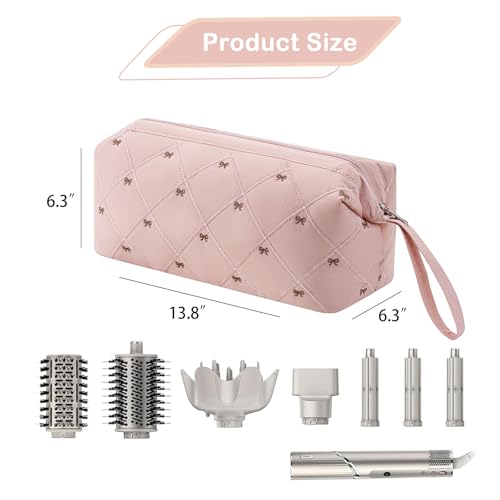 RSRSLEII Large Quilted Hair Tools Travel Bag with Bow Pattern,Waterproof Hair Styling Accessories Storage Case for Shark FlexStyle, Dyson Airwrap Hair Dryer, Curling Iron, Revlon Hair Tools(Pink) - color: 02Pink