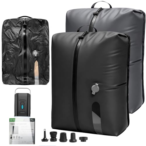 LONGHIKER Travel Vacuum Bags with Pump – Reusable Airless Space Saver Vacuum Storage Bags Compression Bag for Carry-On Suitcase & Backpack, IPX8 Waterproof TPU Vacuum Seal Bags for Clothing (2PC-18L) - color: Black + gray 18L(2-Pack), size: 18L (Air Pump