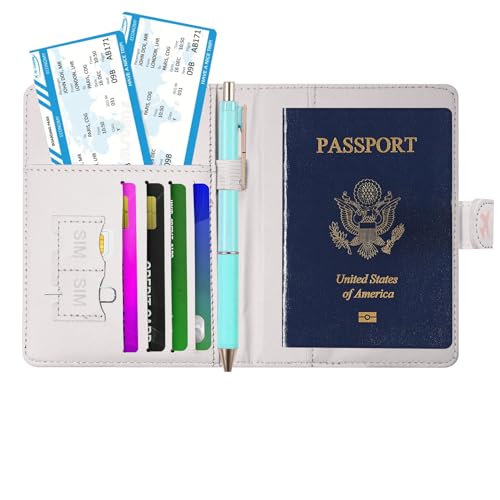 Passport Holder, Travel Wallet Cover with Pen Loop | Cute RFID Blocking Leather Case with Magnetic Closure for Travel Essentials-Flower - color: A-Twig