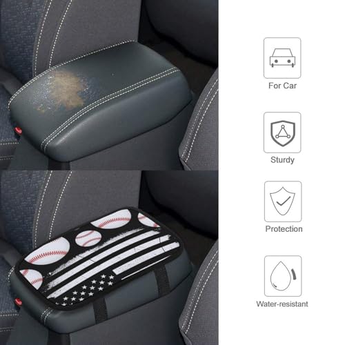 Auto Center Console Armrest Cover Baseball American Flag, Universal Soft Comfort Handrail Box Cushion for Car, Suitable for Most Vehicles - color: Picture (62)