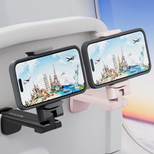MiiKARE Travel Essentials Airplane Phone Holder, Universal Handsfree Phone Mount for Flying with 360 Degree Rotation, Travel Must Haves Phone Stand for Desk, Tray Table, Black&Pink - color: Black&Pink
