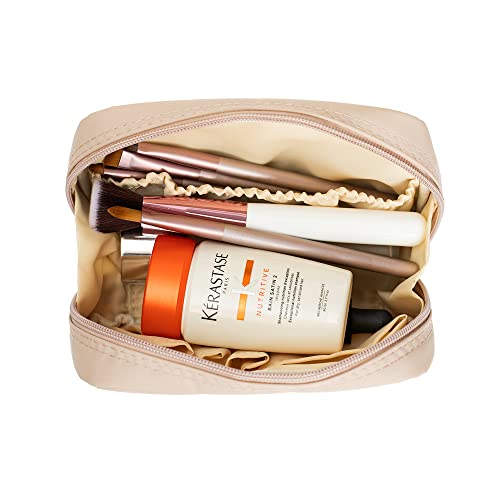 Hekyip Rectangular Beauty Bag, Small Travel Makeup Bag for Purse, Portable Waterproof Cosmetic Pouch for Ladies Women (Rectangular - Beige) - color: Rectangular - Beige