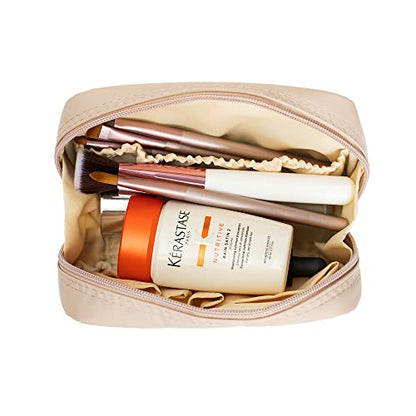 Hekyip Rectangular Beauty Bag, Small Travel Makeup Bag for Purse, Portable Waterproof Cosmetic Pouch for Ladies Women (Rectangular - Beige) - color: Rectangular - Beige