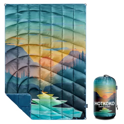 Camping Blanket,Lightweight Puffy Printed Camping Blanket Packable Outdoor Blanket for Camping,Traveling, Stadium, Hiking, Picnics - color: Sunset-thick, size: 39x55"