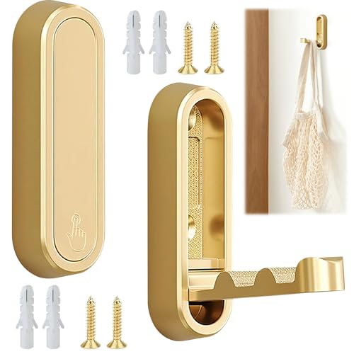 2Pcs Gold Folding Wall Hooks Heavy Duty Foldable Coat Hooks for Hanging Towels Clothes Bags Keys Bathroom Bedroom Closet Gold Hooks for Wall