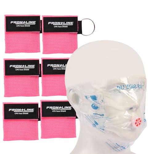 CPR Face Shield with Keyring (6 Pack), CPR Pocket Mask for Emergency Kit, First-Aid and Training with One-Way Valve by Frontline (Pink) - color: Pink