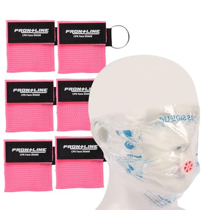 CPR Face Shield with Keyring (6 Pack), CPR Pocket Mask for Emergency Kit, First-Aid and Training with One-Way Valve by Frontline (Pink) - color: Pink