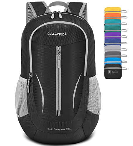 ZOMAKE Ultra Lightweight Packable Backpack 25L, Foldable Hiking Backpacks Water Resistant Small Folding Daypack for Travel(Black) - color: Black