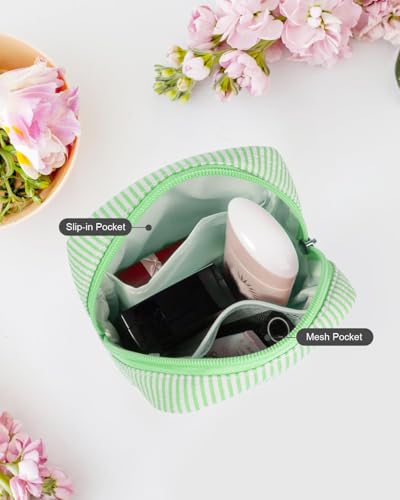 Small Makeup Bag, Mini Makeup Pouches for Purse Cute Cosmetics Bag Pouch with Slip-in Pockets Small Travel Toiletry Bag Makeup Storage Bag Lipstick Organizer Purse Essentials - color: 0-Mini Green
