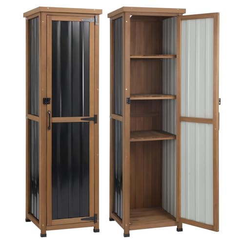 62" H Tall Narrow Outdoor Storage Cabinet with Metal Top, Outdoor Shed Storage Unit Waterproof with Adjustable Shelves for Garden, Patio, Living Room, or Entryway Storage, Black - size: 16.5" Lx 16.5"Wx 62"H