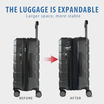 KROSER Hardside Expandable Carry On Luggage with Spinner Wheels & Built-in TSA Lock, Durable Suitcase Rolling Luggage with USB Port, Carry-On 20-Inch Steel Grey - color: Steel Grey