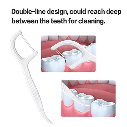 FAMILIFE Dental Floss Picks, Double Line Flossers 200 Count, Unwaxed Flossing Thinner and Tougher Unflavored Threader Flosser with 4 Travel Cases - color: Double Line 200 Pcs