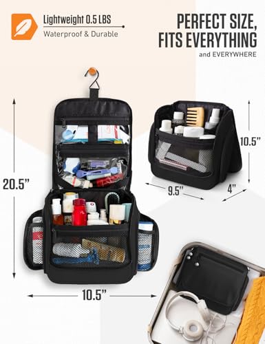 VENTURE 4TH Hanging Travel Toiletry Bag for Women & Men – Large Toiletry Organizer with 18 Compartments, Removable TSA Pouch, Travel Wash Bag for Toiletries, Makeup & Shaving Kit (Black) - color: Black