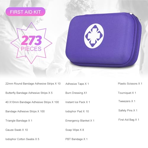 Small-Waterproof Car First-Aid Kit Emergency-Kit - Purple 273Piece Camping Equipment for Camping Hiking Home Travel YIDERBO - style: Purple-273Pcs