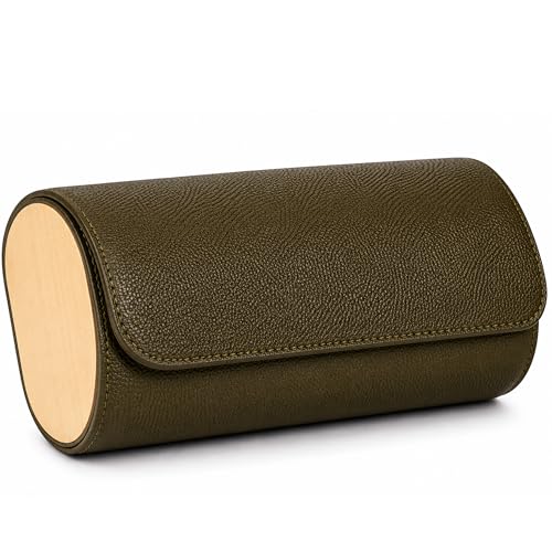 3 Watch Travel Case for Men – PU Leather & Wood Watch Box Organizer, Scratch-Resistant Watch Storage Case, Protective Watch Holder for Travel & Everyday Use, Gift (Olive) - color: Olive Green
