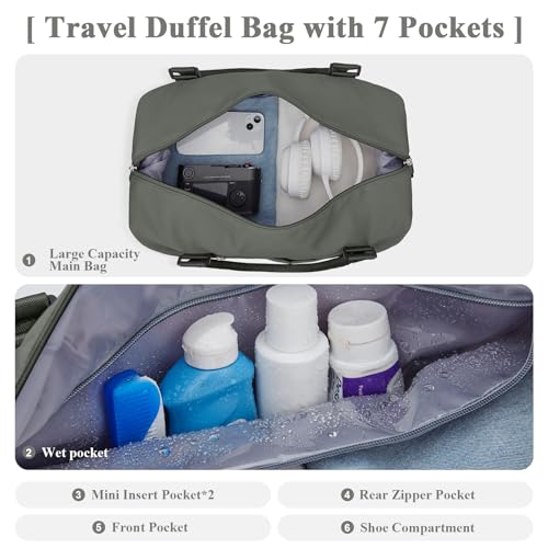 Travel Duffel Bag with Shoes Compartment, Overnight Weekender Bags for Women,Carry on Personal Item Bag,Medium Size - color: A-Olive Green, size: Medium