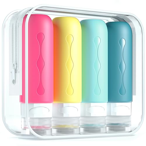 Gemice Travel Bottles for Toiletries, Tsa Approved Travel 3oz Size Containers with Clear Bag, BPA Free Leak Proof Travel Tubs Refillable Liquid Travel Accessories for Cometic Shampoo Lotion (4 Pack) - color: Barbie Powder, size: 3oz (90ml)