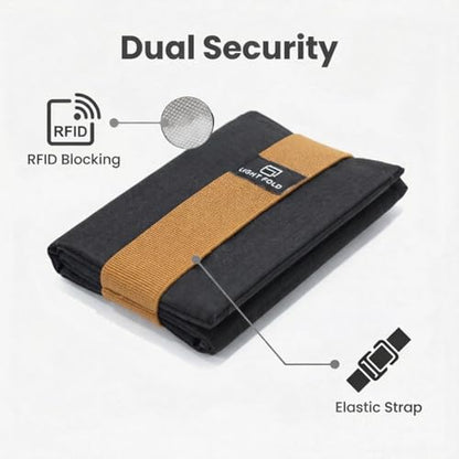 LIGHT FOLD Ultra Slim Tri-Fold Wallet with RFID Blocking, Lightweight Minimalist Men’s Wallet with Elastic Band, Waterproof Durable Nylon Fabric, Slim Front Pocket Card Holder Fits 12 Cards & Cash - color: Brown