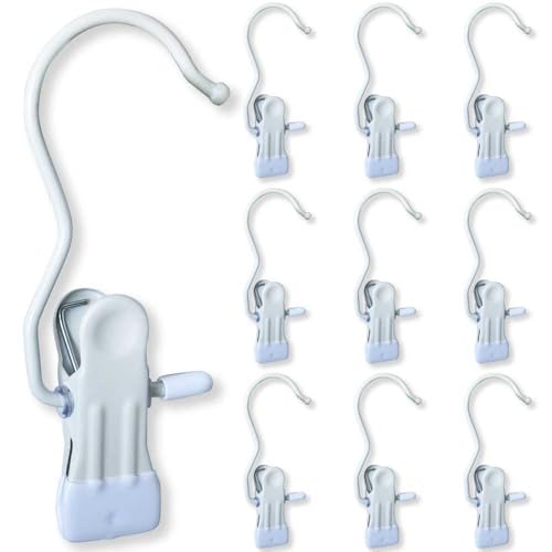 Hangers Clips,Stainless Hooks for Closet Hooks,Heavy Duty Clothespins Laundry Hanging Hooks,Travel Portable Clothes,Boot Tall Towel Hats Socks Pants and Bras (10, Matte White) - color: Matte White