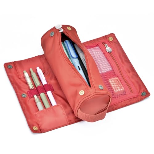 Lanxivi Large Capacity Pencil Case Roll Up Design Multifunctional Pencil Holder Pouch Stationery Pen Bag for Teen Girls and Boys Camping style - Orange Red - color: Orange Red