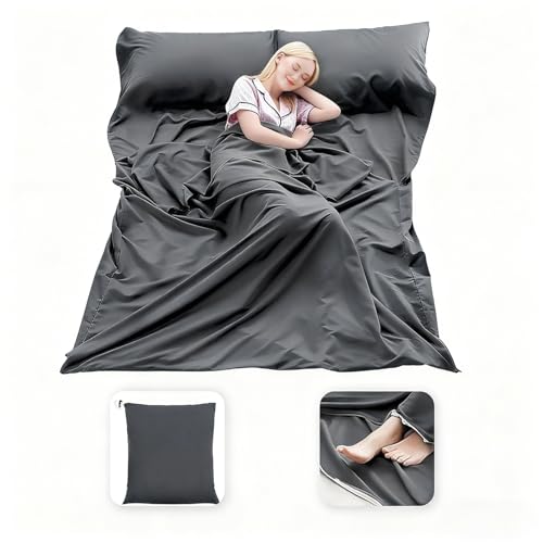 Sleeping Bag Liner, 3 Sizes Compact Travel Sheets for Hotel & Hostel, Adult Sleep Sack for Camping Backpacking, Comfy Breathable & Easy Care, 4 Seasons - color: Silver Gray, size: 82.7" X 63”