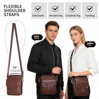 Augus Leather Small Messenger Bag For Men Crossbody Handbag Shoulder Sling Travel Bags for Men Purse Daypack Magnetic Buckle - color: Dark Brown-1