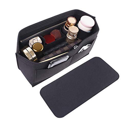 Doxo Purse Organizer Insert for Handbags & Base Shaper 2pc Set, Felt Neverfull MM Organizer Insert, Tote Bag Organizer with Zipper Pocket and Bottle Holder, Fit Speedy 30 Neverfull MM and More,Black-L - color: Black, size: Large