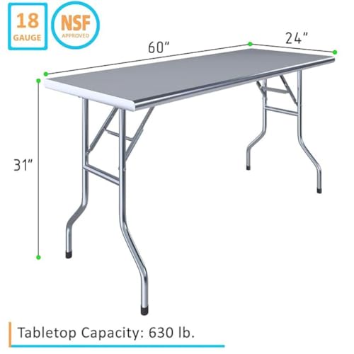 Premium Quality Stainless Steel Open Base Folding Utility Table - Folding Work Table for Commercial Kitchen, Restaurant, Hotel and Garage - NSF (24" x 60") - size: 24" x 60"